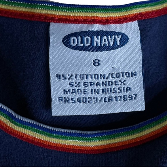 Vintage 2001 Old Navy Cropped Baby Tee Rainbow Stripe Trim Navy Blue | XXS/XS - Picture 8 of 9